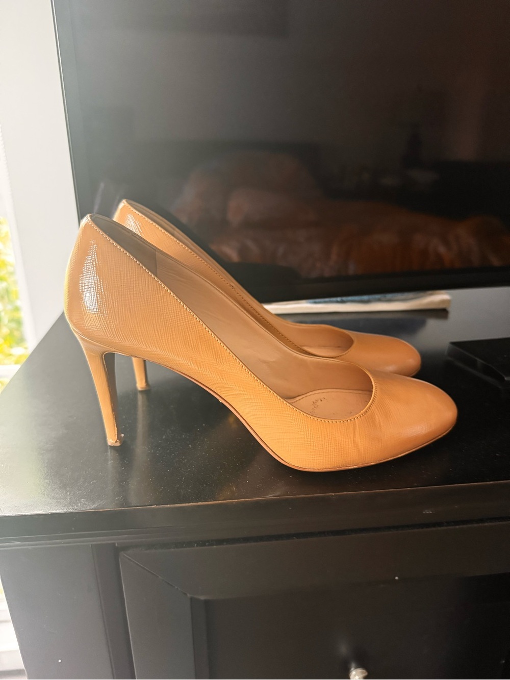 Prada Honey Tan Leather High Heel Pumps